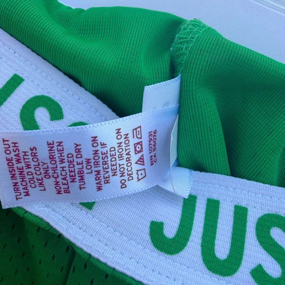 Justice Girls Green Athletic Shorts White Side Stripe Logo Waistband‎ Size 10